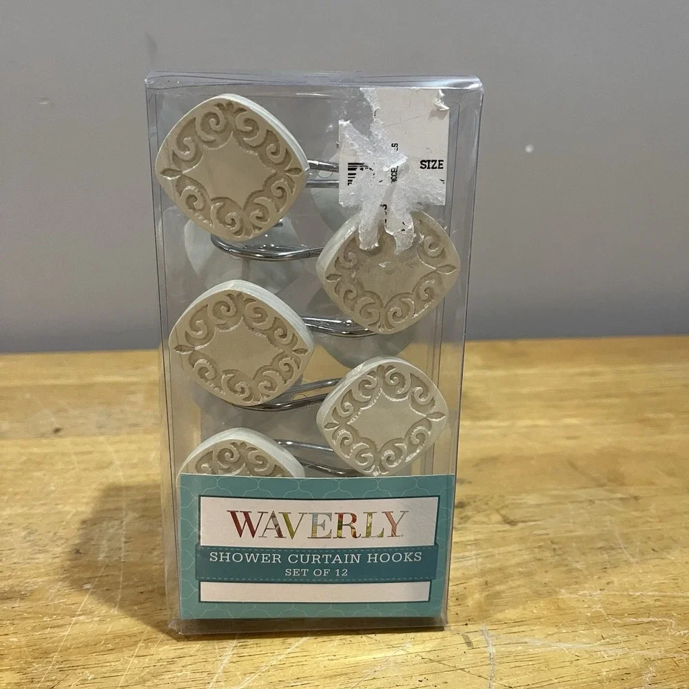 Waverly Shower Curtain Hooks Luminary Cream Set Of 12‎ Resin